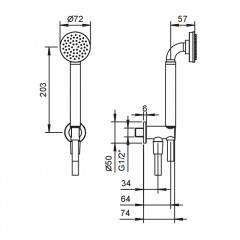 Fantini Icona Classic Ручная лейка со шлангом 1500мм и держателем, впуск 1/2'', цвет хром