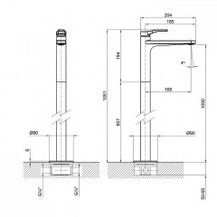 Fantini AL/23 Напольный смеситель для раковины, без донного клапана, излив 170мм, (наружняя часть), цвет: хром