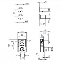 Fantini Nice Встраиваемый смеситель для душа на 2 потока, цвет хром (внешняя часть)