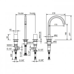 Fantini Venezia Смеситель для раковины, 3 отв., без донного клапана, излив 175мм, цвет: хром