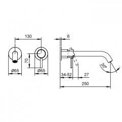 Fantini Nostromo Смеситель для раковины, встраиваемый, на 2 отв, без донного клапана, излив 250мм (наружняя часть), цвет: нержавеющая сталь