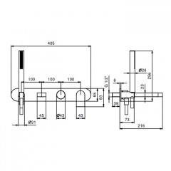 Fantini Mare Смеситель для ванны, встраиваемый, излив 200мм, с ручн.душем, (наружняя часть), цвет: хром