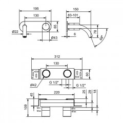 Fantini Nice Смеситель для раковины, встраиваемый, на 2 отв, без донного клапана, излив 150мм (наружняя часть), цвет: хром