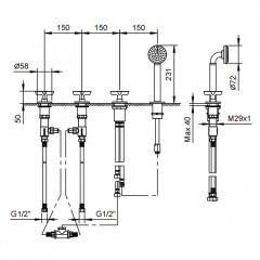 Fantini Icona Classic Смеситель на борт ванны, 4 отв., без излива, с ручн.душем, цвет: хром