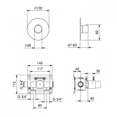 FANTINI Nostromo Смеситель для душа встраиваемый, термостатический, внешняя часть, цвет Matt Copper PVD(без зап вентиля G591B)