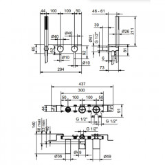 FANTINI NOSTROMO Смеситель для ванны, встраиваемый, однорычажный, с ручным душем и шлангом 1500 мм., внешняя часть, цвет Matt British Gold PVD