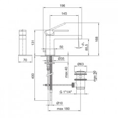 Fantini AR/38 Смеситель для раковины, 1 отв., с донным клапаном, излив 145мм, цвет: хром