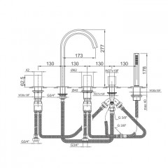 Fantini Venezia Смеситель на борт ванны, 5 отв., с ручн душем, излив 175мм, цвет: Matt British Gold PVD