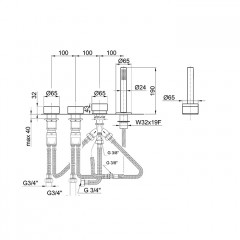 Fantini AF/21 Смеситель на борт ванны, 4 отв., без излива, цвет: Matt Gun Metal PVD