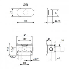 FANTINI ICONA CLASSIC Смеситель настенный встраиваемый, термостатический, внешняя часть, цвет черный матовый
