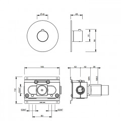 FANTINI SAILING Смеситель настенный встраиваемый, термостатический, без запорного вентиля, внешняя часть, цвет Deep Black PVD