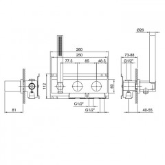 Fantini Milano Смеситель для душа, встраиваемый, на 2 источника, с ручн.душем, (наружняя часть), цвет: матовая натуральная сталь