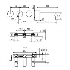 Fantini AF/21 Смеситель из стены для раковины (Наружная часть), цвет Matt Gun Metal PVD