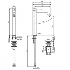 Fima Carlo Frattini Spillo Up Смеситель для раковины, высота 295 мм., излив 167 мм., с донным клапаном click-clack, цвет: чёрный матовый