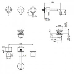 FIMA|Carlo Frattini SPILLO UP Смеситель для раковины встраиваемый, двухвентильный, излив 150 мм, с дон клап, внешн часть, цвет хром