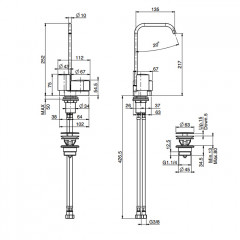 FIMA|Carlo Frattini SO Смеситель для раковины на 1 отверстие, двухкомандный, без ручек, поворотный излив 10мм., донный клапан click-clack, цвет хром
