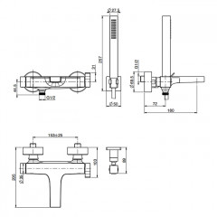 Fima Carlo Frattini Zeta Смеситель для ванны, настенный, с ручным душем, цвет: чёрный матовый