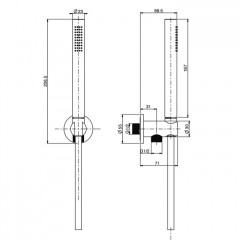 FIMA|Carlo Frattini Spillo Steel Душевой комплект с ручным душем, шлангом 1500 мм. и настенным держателем с подводом воды, цвет INOX