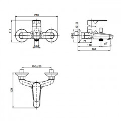 Fima Carlo Frattini Serie 22 Смеситель для ванны, настенный, цвет: чёрный матовый