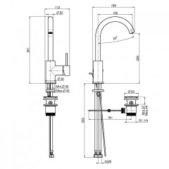 FIMA|Carlo Frattini Spillo Up Смеситель для раковины, вращающийся излив, без донного клапана, цвет черный хром