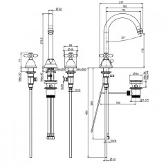 Fima Carlo Frattini Olivia Смеситель для раковины, на 3 отв., цвет: золото