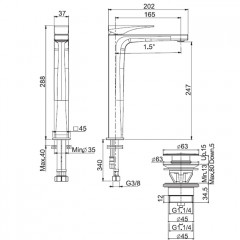 Fima Carlo Frattini Zeta Смеситель для раковины, высота 288 мм., с донным клапаном click-clack, цвет: чёрный матовый