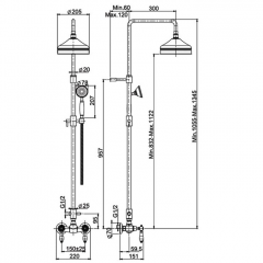 FIMA|Carlo Frattini Herend Смеситель для душа внешнего монтажа с душевой штангой, верхним душем 200 мм. и душевым комплектом, цвет хром