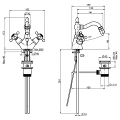 FIMA|Carlo Frattini Elizabeth Смеситель для биде на 1 отверстие, с вращающимся изливом, с донным клапаном, цвет бронза