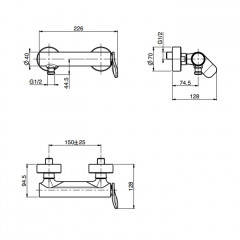Fima Carlo Frattini, Bathroom Flo' Смеситель для душа, монтаж-настенный, отверстия для монтажа-2, цвет-хром