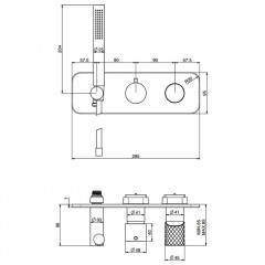 Fima Carlo Frattini Spillo Tech Смеситель для душа, встраиваемый, на 2 источника, с ручным душем, цвет: чёрный матовый