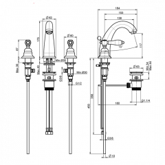 FIMA|Carlo Frattini Herend Смеситель для раковины, на 3 отверстия, с донным клапаном, цвет бронза