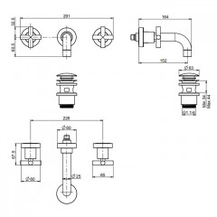 FIMA|Carlo Frattini Maxima Смеситель для раковины, настенный монтаж, на 3 отверстия, излив 150 мм, внешн часть, с донным клапаном click-clack, цв хром