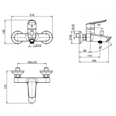 Fima Carlo Frattini Spot Смеситель для ванны, настенный, без душевого комплекта, цвет: чёрный матовый