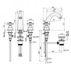 FIMA|Carlo Frattini Elizabeth Смеситель для раковины, на 3 отверстия, с донным клапаном, цвет хром