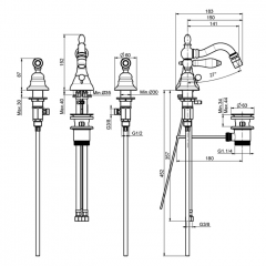 FIMA|Carlo Frattini Herend Смеситель для биде, на 3 отверстия, с вращающимся изливом, с донным клапаном, цвет бронза