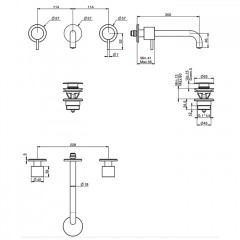 FIMA|Carlo Frattini SPILLO UP Смеситель для раковины встраиваемый, двухвентильный, излив 200 мм, с дон клап, внешн часть, цвет хром