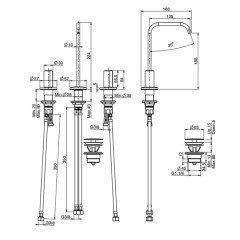 FIMA|Carlo Frattini So Смеситель для раковины, на 3 отверстия, без ручек, поворотный излив 10 мм., с донным клапаном click-clack, цвет золото