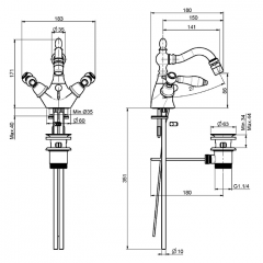 FIMA|Carlo Frattini Herend Смеситель для биде, на 1 отверстие, с вращающимся изливом, с донным клапаном, цвет бронза