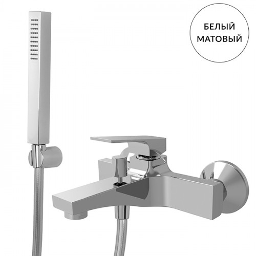 FIMA|Carlo Frattini Fit Смеситель для ванной, настенный, с душ. комплектом, излив 170мм, цвет: белый матовый