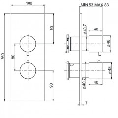 FIMA|Carlo Frattini Spillo Steel Смеситель для душа встроенный, термостатический, с переключателем на 2/3 источника, внешняя часть, цвет INOX