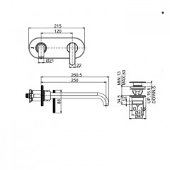Fima Carlo Frattini PARK LANE Смеситель для раковины встраив. на пластинеизлив 250 мм. донный клапан click-clack, цвет: хром(без внутр части)