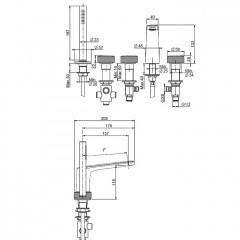Fima Carlo Frattini Texture Collection Смеситель на борт ванны, ручки "H", с ручным душем и шлангом, цвет: чёрный матовый