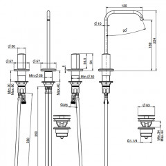 FIMA|Carlo Frattini So Смеситель для раковины, на 3 отверстия, без ручек, поворотный излив 10 мм., с донным клапаном click-clack, цвет хром