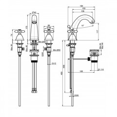 FIMA|Carlo Frattini Olivia Смеситель для раковины, на 3 отверстия, высота 175 мм., с донным клапаном, цвет хром