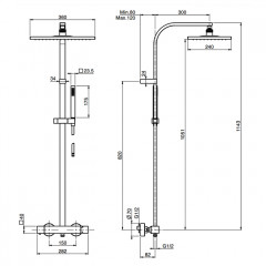 Fima Carlo Frattini Colonne doccia Душевая стойка, верхний душ 24х36см., с термостатическим смесителем, держателем и ручным душем, цвет: хром
