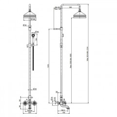 FIMA|Carlo Frattini Olivia Смеситель для ванны внешнего монтажа, с душевой стойкой, верхним душем 200 мм. и душевым комплектом, цвет золото