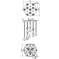 FIMA|Carlo Frattini Wellness Верхний душ Melograno, потолочный монтаж, 10 капсул из закалённого сатинированного стекла, 3 лампы подсв (3000K), цв хром