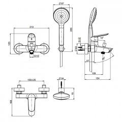 Fima Carlo Frattini Spot Смеситель для ванны, настенный, с ручным душем, цвет: чёрный матовый