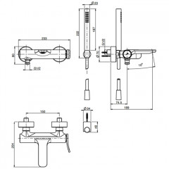 Fima Carlo Frattini Flo Смеситель для ванны, настенный, с ручным душем, цвет: чёрный матовый