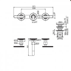 Fima Carlo Frattini PARK LANE Смеситель для раковины встраиваемый. на 3 отв. излив 150 мм. донный клапан click-clack, цвет: золото(без внутр части)